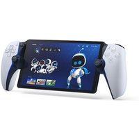 White PlayStation Portal Remote Player with dual analog sticks, large screen, and signature PlayStation buttons.