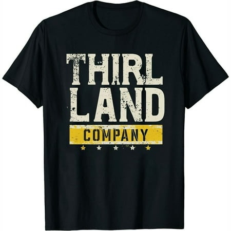 Black T-shirt featuring the text "THIRL LAND COMPANY" in distressed white and yellow lettering, with stars underneath for added detail.