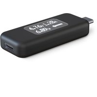 Black Plugable USB-C power meter with digital display and USB-C connector.