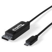 Black Plugable USB-C to DisplayPort cable, 6 feet, with sleek connectors and branded casing.