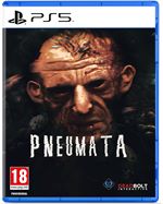 Cover art features a dark, eerie face with a weathered expression, the title "PNEUMATA" in bold white letters, and a blue PS5 case with an age rating of 18.