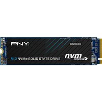 PNY CS1030 M.2 NVMe 250 GB SSD, black with blue accents, PCIe 3.0 interface, compact rectangular design.
