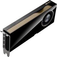 Black and gold PNY NVIDIA RTX 6000 graphics card with large cooling fan and multiple display ports.
