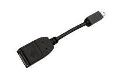 Black MDP to DP cable adapter with a short, flexible design and a rectangular connector at one end, featuring a smooth plastic finish.