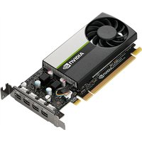 Black PNY NVIDIA T1000 graphics card with 4 GB GDDR6, single fan, and four DisplayPort outputs.