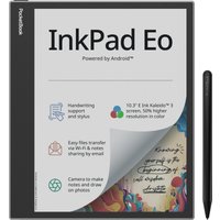 Mist Grey PocketBook InkPad Eo e-reader, touchscreen, 64 GB, Wi-Fi, with stylus, featuring color display and Android OS.