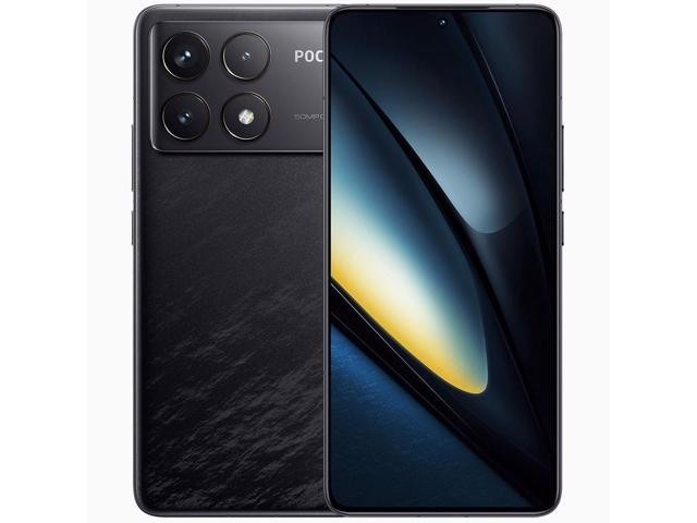 Xiaomi Poco F6 Pro smartphone in black, featuring a sleek design, dual SIM capability, 1TB ROM, 16GB RAM, and a vibrant display with minimal bezels.