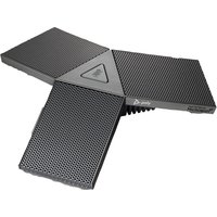 Black triangular Poly Studio X50/X52/X70 USB table microphone with perforated surface and sleek design.