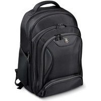 Black nylon Port Designs Manhattan backpack with multiple zippered compartments and padded shoulder straps.