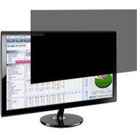 27-inch Port Designs monitor privacy filter, black, rectangular, attached to a widescreen display showing a spreadsheet.