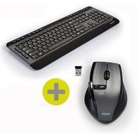 Black Port Designs keyboard with low-profile keys and wireless mouse, USB receiver included.