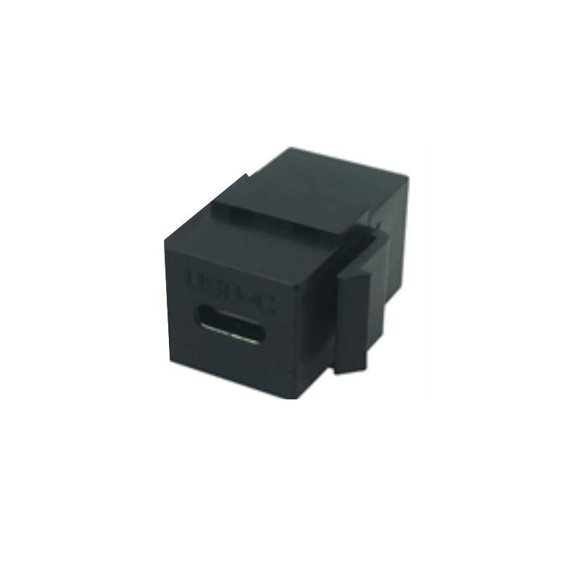 Black USB-C media module with a rectangular shape, featuring a USB-C port on one side and a small clip on the side for secure attachment.
