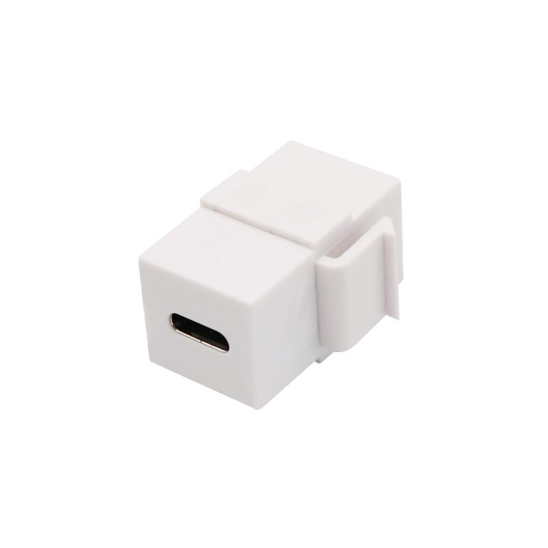 Compact white USB-C media module with a sleek design, featuring a single USB-C port and a secure clip for easy attachment.
