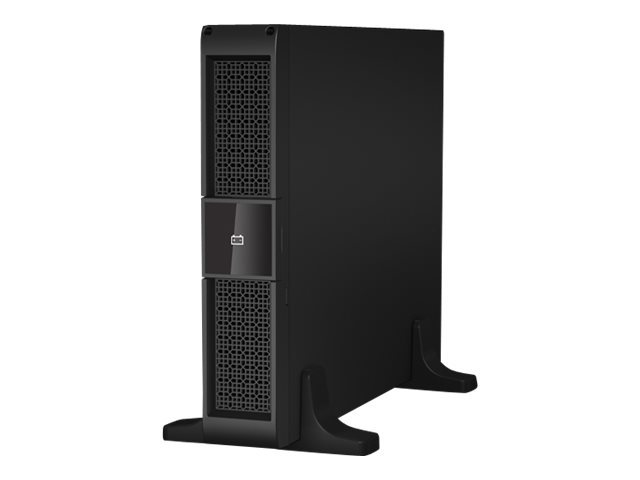 Black battery housing designed for rack mounting, featuring a sleek, sturdy exterior with ventilation grilles and space for six 9Ah lead-acid batteries.