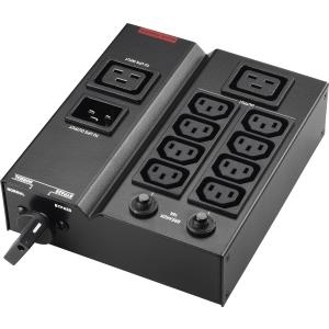 PowerWalker MBS/PDU IEC 1-3kVA Power Distribution Unit in black, featuring 9 AC outlets, a power switch, and LED indicators for power status.