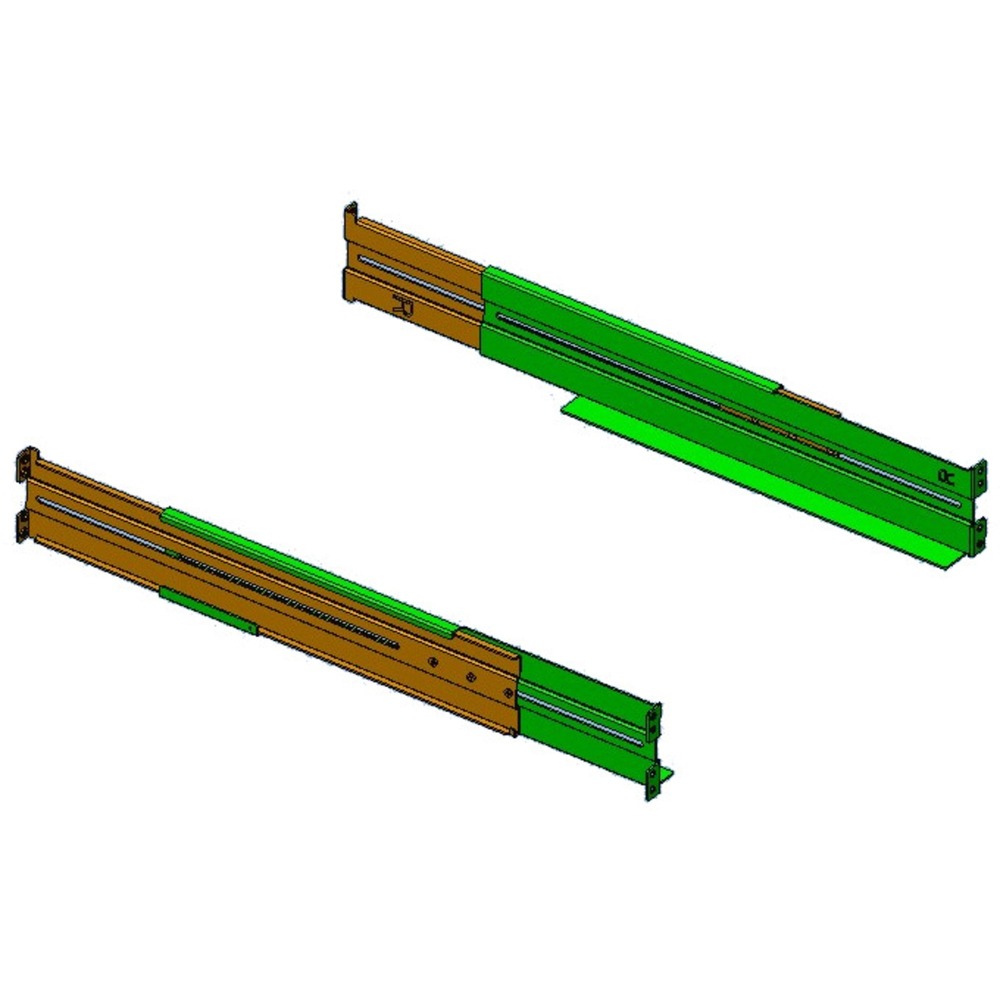 PowerWalker RK6 Mounting Kit features two metal rails, one brown and one green, designed for secure installation, showcasing a robust and durable construction.
