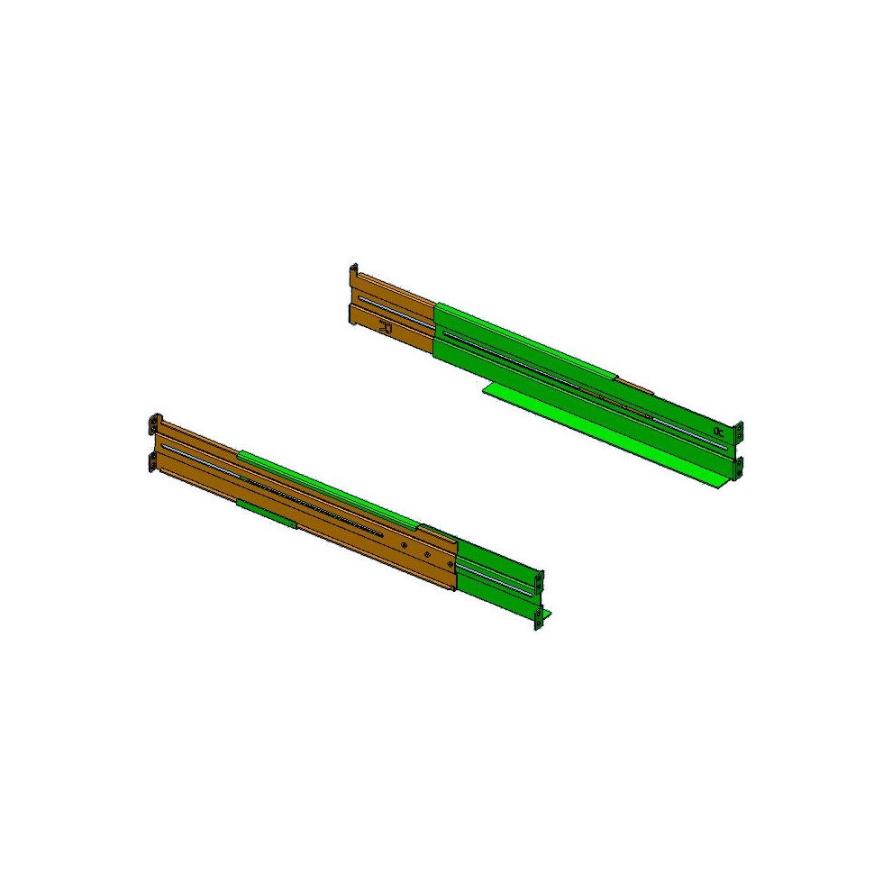 PowerWalker RK7 Rack Rail features two sturdy metal rails in a combination of green and brown, designed for secure mounting in server racks.