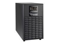 Black PowerWalker VFI 3000 CG PF1 Uninterruptible Power Supply with a digital display and a textured front panel featuring multiple ventilation slots.