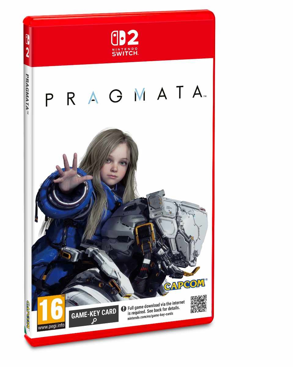 Pragmata for Nintendo Switch features a striking cover with a futuristic character in a blue suit and robotic arm, alongside the Capcom logo and a "16" age rating.