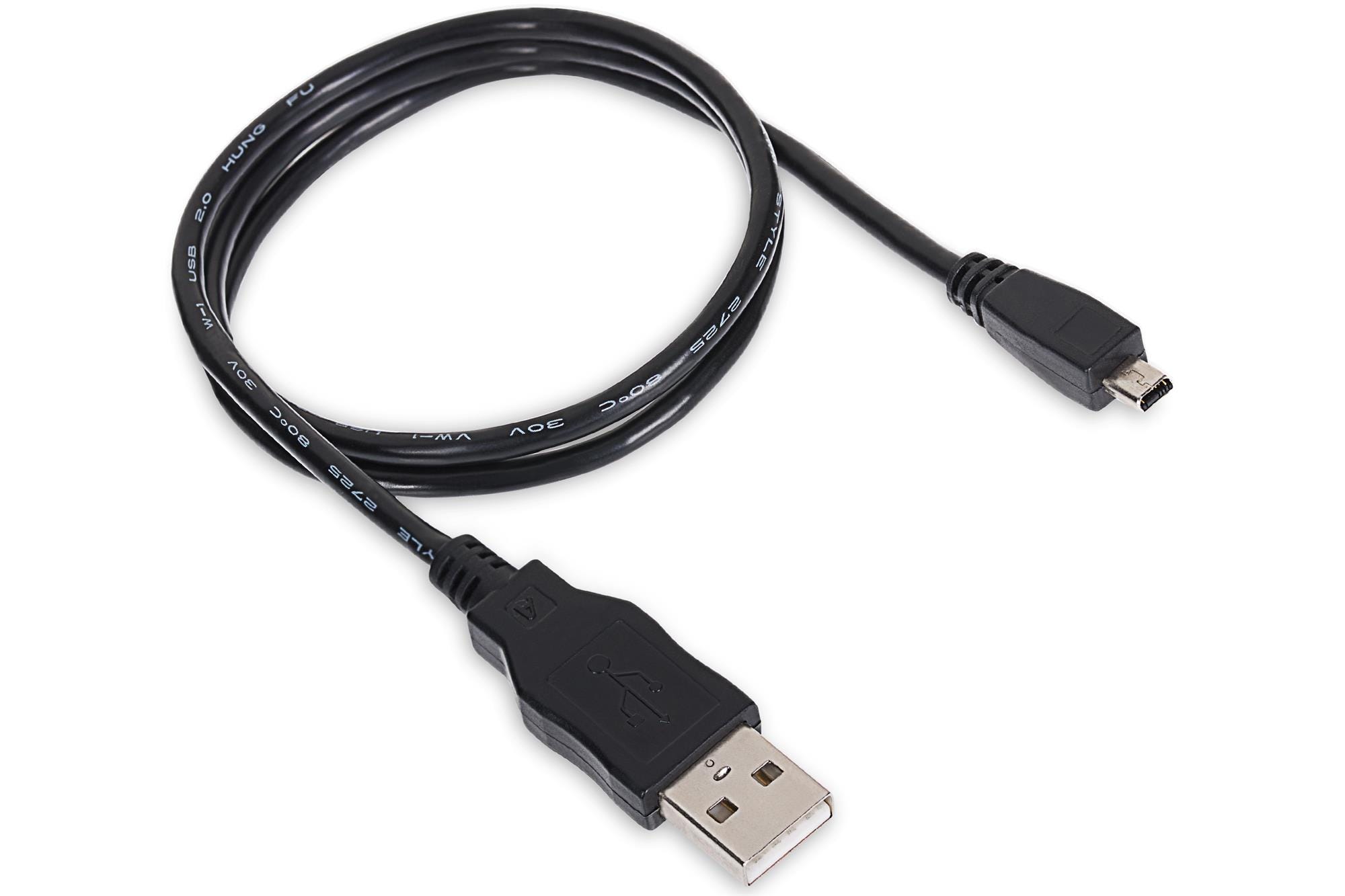Black USB-A 2.0 to 8-pin mini USB camera charging cable, 0.5m long, featuring a standard USB connector on one end and a mini USB connector on the other.