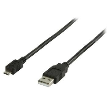 Praktica USB-A 2.0 to Micro USB-B charging cable in black, featuring a durable plastic exterior with connectors on both ends for camera charging.