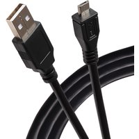 Black Praktica 3m USB-A 2.0 to Micro USB-B charging cable with textured connectors and reinforced ends.