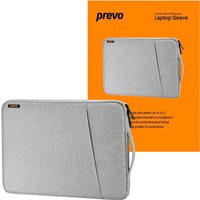 Grey PREVO LB007 15.6" laptop sleeve with a diagonal seam, zipper closure, and subtle logo on the top corner.