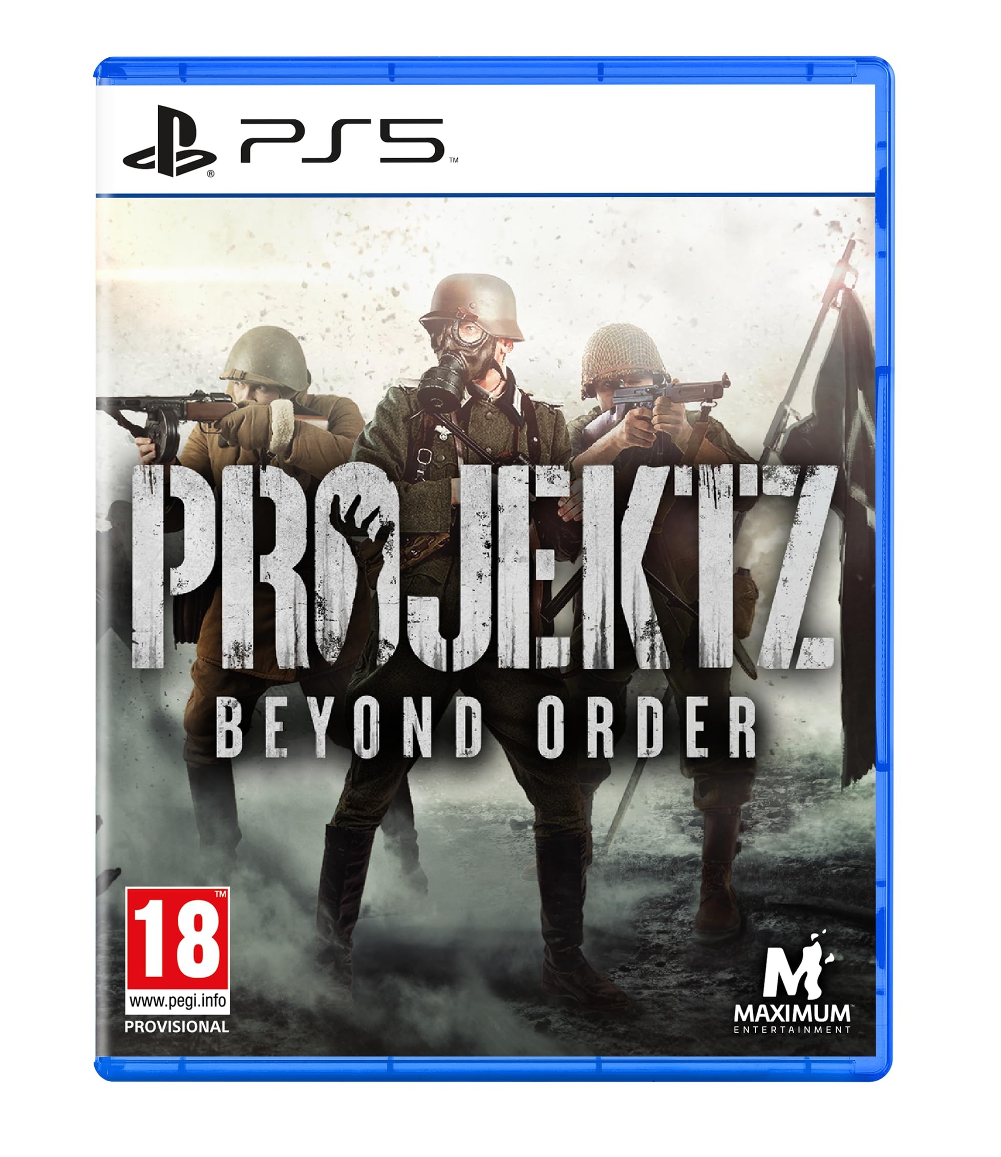 Cover art for "Projekt Z: Beyond Order" on PS5 features three soldiers in combat gear, set against a dramatic background, with bold white text and a red age rating label.