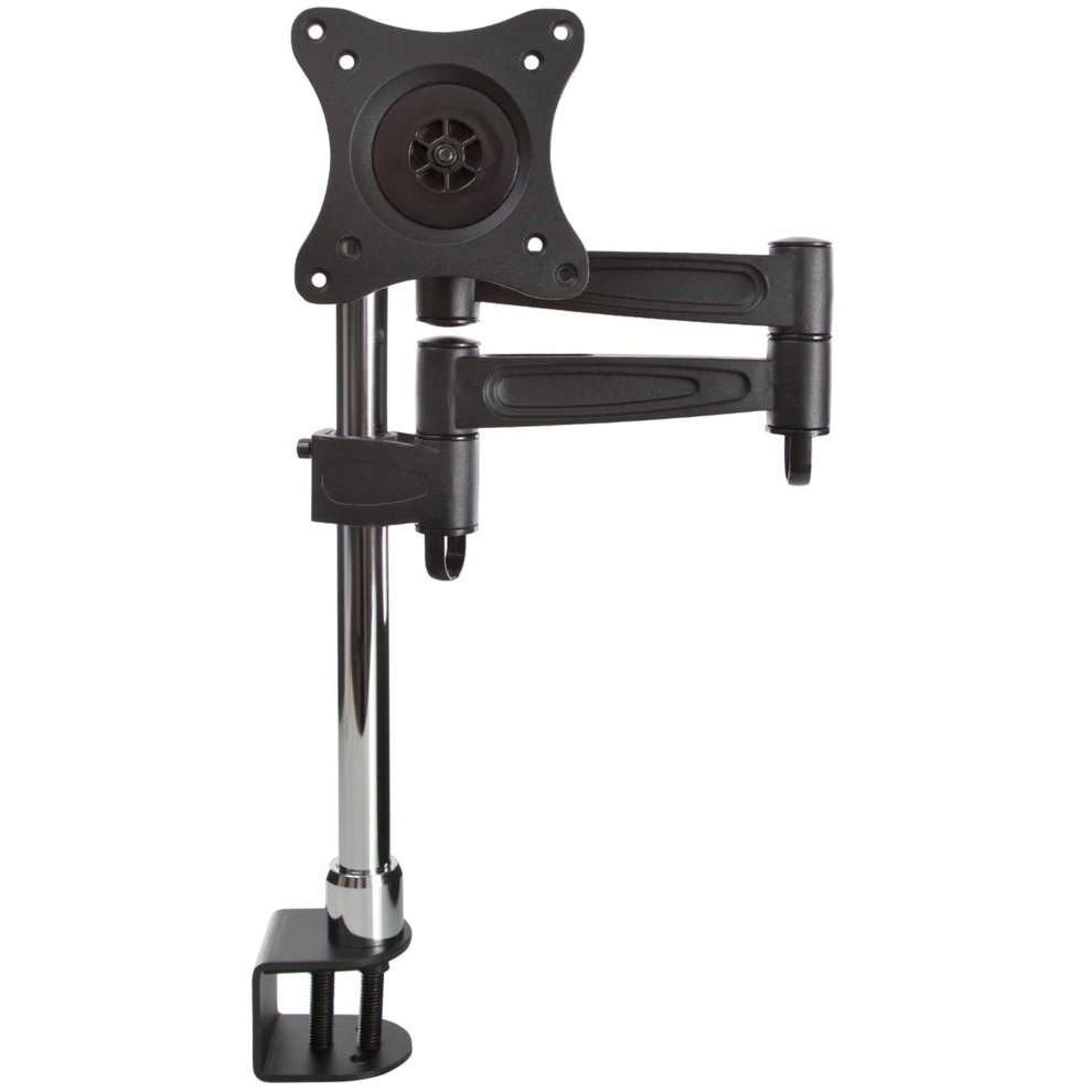 ProperAV Swing Arm monitor mount in black, designed for 19''-32'' screens, featuring adjustable arms, a sturdy clamp base, and a sleek, modern finish.