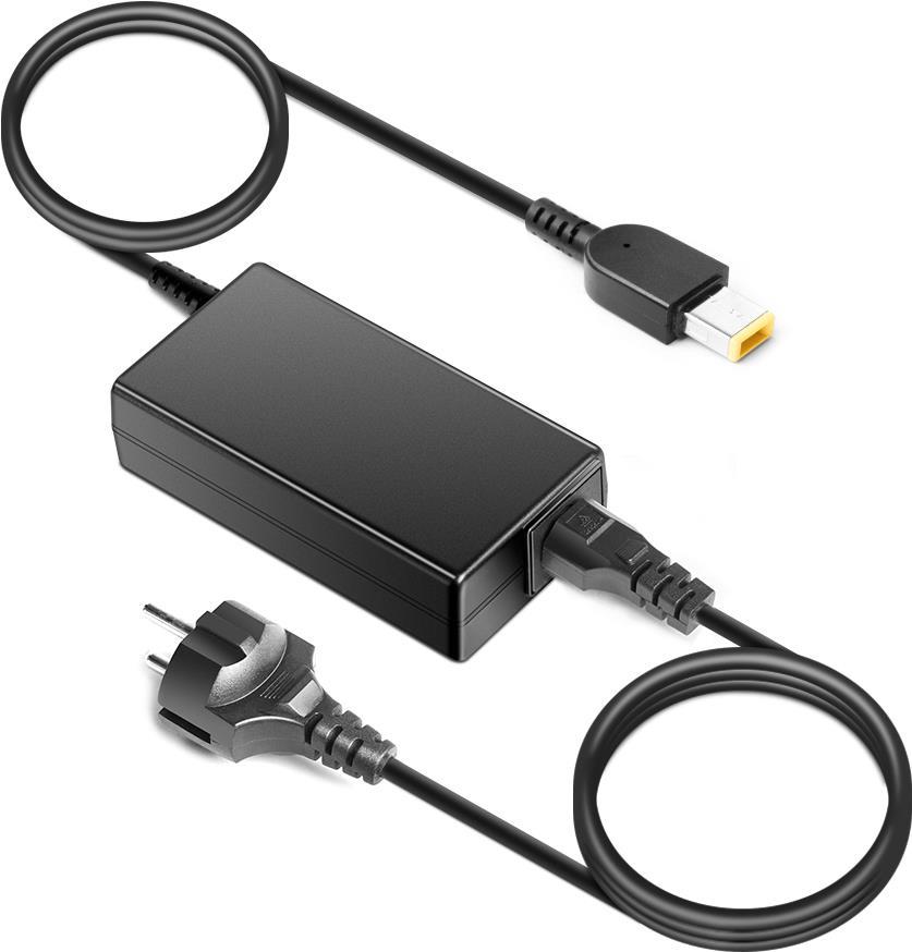 Black rectangular AC adapter with a slim design, featuring a power cord and a USB connector, designed for Lenovo ThinkPad laptops, labeled with "ProXtend 45W."
