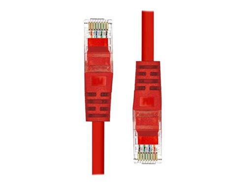 Red ProXtend CAT5e U/UTP CCA PVC cable, 50CM long, featuring transparent connectors with gold-plated pins and a durable, flexible design for reliable networking.