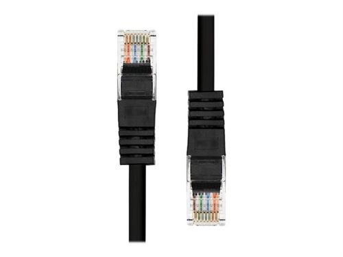 Black 7-meter ProXtend CAT5e U/UTP CU PVC Ethernet cable with clear connectors and color-coded internal wiring visible through the transparent casing.