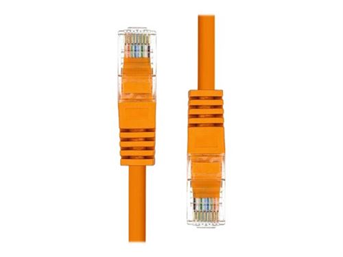 Orange ProXtend CAT5e U/UTP CU PVC Ethernet cable, 15 meters long, featuring transparent connectors with colored wiring visible inside.