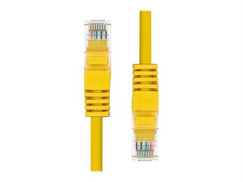 Bright yellow ProXtend CAT5e U/UTP CU PVC Ethernet cable, 10 meters long, featuring clear connectors with gold-plated pins and a flexible PVC outer layer.