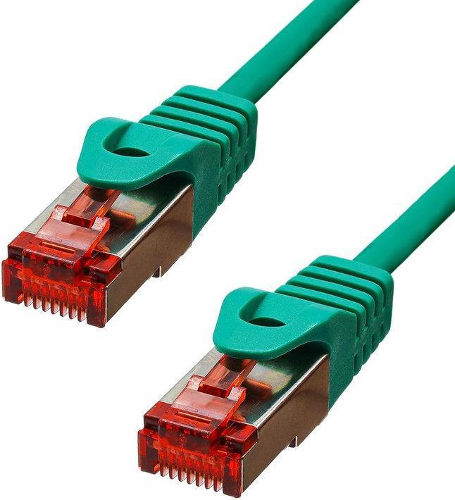 Green 7m ProXtend CAT6 F/UTP CU LSZH Ethernet cable featuring transparent red connectors and a flexible, low-smoke zero-halogen design for enhanced safety.