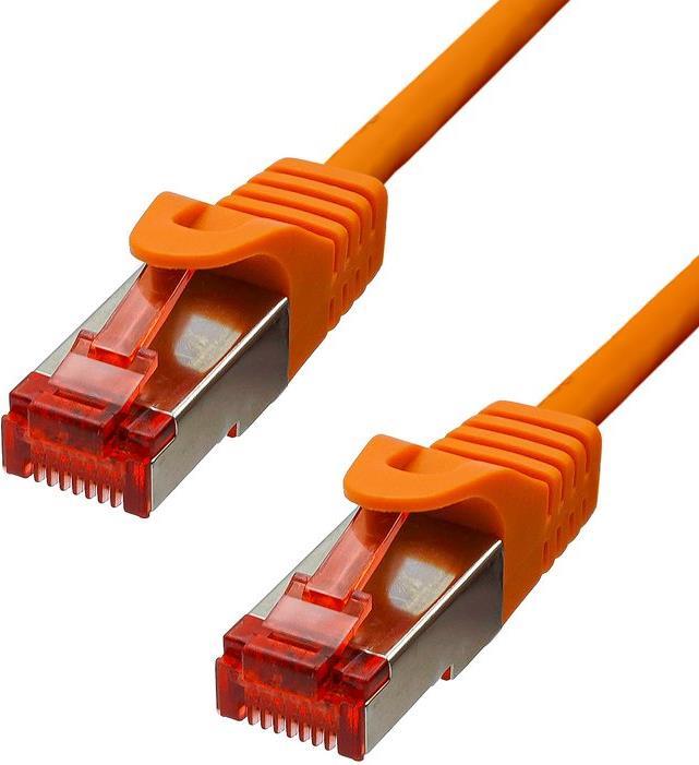 ProXtend CAT6 F/UTP CU LSZH Ethernet cable in vibrant orange, 15 meters long, featuring durable connectors with transparent clips for secure connections.