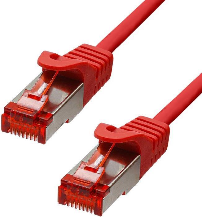 Red ProXtend CAT6 F/UTP CU LSZH Ethernet cable, 7 meters long, featuring two clear plastic connectors with locking tabs for secure connections.