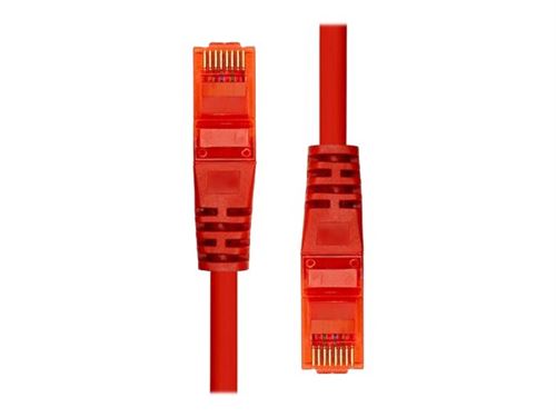Red 5-meter ProXtend CAT6 U/UTP CCA PVC Ethernet cable featuring transparent connectors with gold-plated pins for enhanced connectivity.
