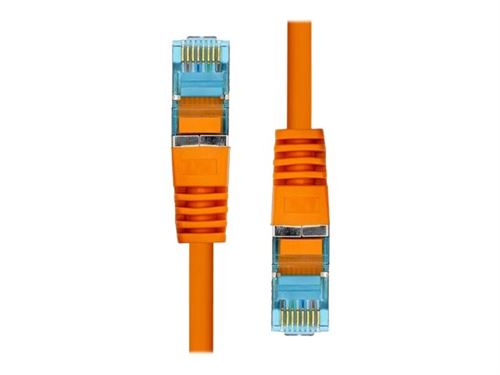 ProXtend CAT6A S/FTP CU LSZH Ethernet cable in bright orange, 7 meters long, featuring clear connectors with metal shielding for enhanced performance.