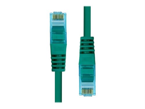 Green ProXtend CAT6A U/UTP CU LSZH Ethernet cable, 75CM long, featuring transparent blue connectors with gold pins on both ends.