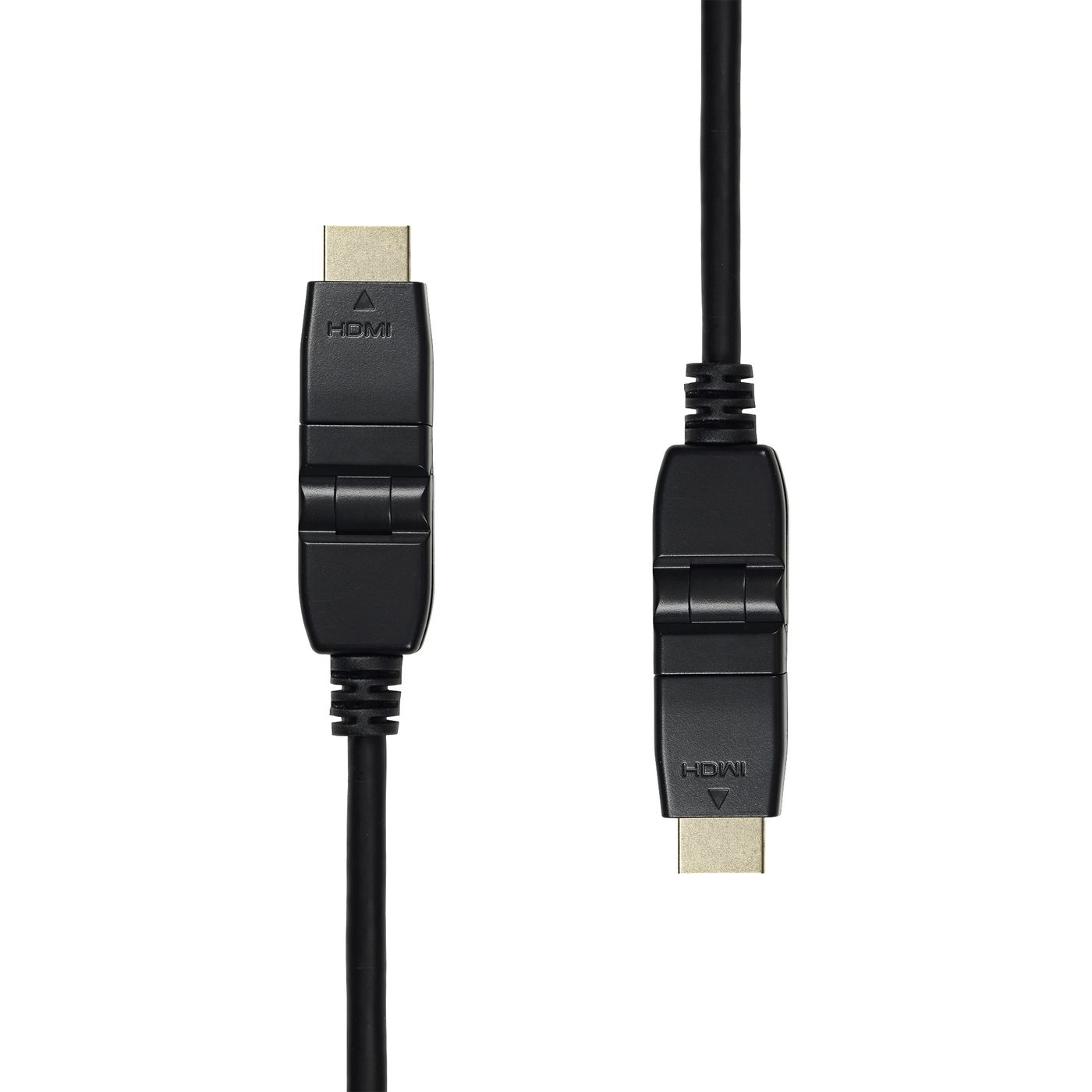 Black ProXtend HDMI 2.0 cable with a 360° swivel connector, featuring a sturdy design for flexible positioning and high-definition video and audio transmission.