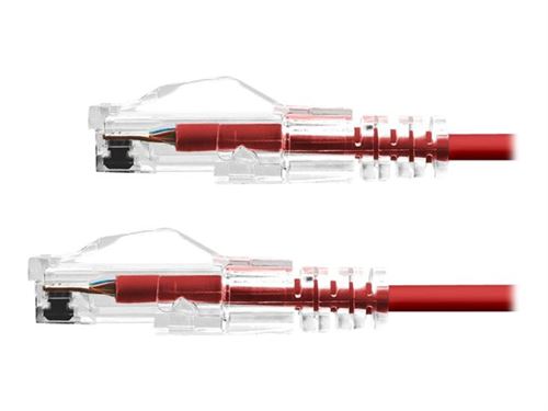 ProXtend Ultra Slim CAT6 U/UTP CU LSZH Ethernet Cable in vibrant red, 4 meters long, featuring clear connectors with a sleek design for efficient data transmission.