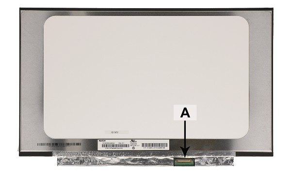 White notebook display screen with a metallic silver frame, featuring a connector labeled "A" at the bottom and manufacturer details on the back.