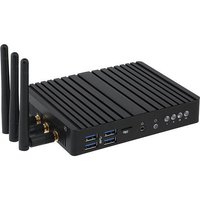 Black Qbic BXP-352 embedded computer with ribbed design, four antennas, multiple USB ports, and LED indicators.