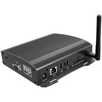 Black Qbic FHD-100 embedded computer with antenna, multiple ports, and FHD logo on side.