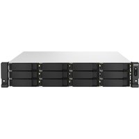 Black QNAP TS-h1887XU-RP NAS Rack, 2U size, with multiple drive bays and a silver top panel.