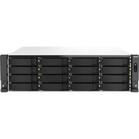 QNAP TS-h2287XU-RP NAS Rack, 3U, black front panel, multiple drive bays, silver top, power button on right.