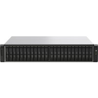 QNAP TS-h2490FU NAS Rack 2U with black front panel, 24 drive bays, silver top, and EPYC 7302P 128 GB DDR4.