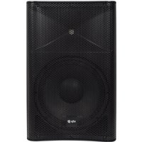 Black QTX QUEST-12 passive PA cabinet with mesh grille and SpeakOn connection, featuring a 400W speaker.