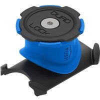 Black and blue Quad Lock bike mount with round locking mechanism and secure attachment base for handlebars.